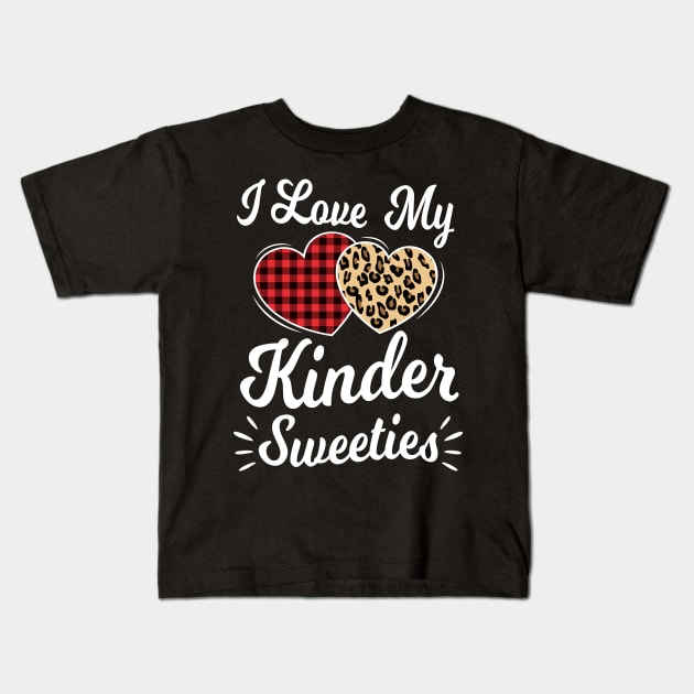 Heart Leopard Buffalo Plaid Valentines Day Kindergarten Teacher Kids T-Shirt by HCMGift